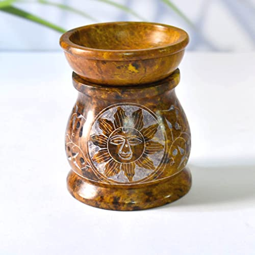 Bruciatore a olio, diffusore di aromi, portacandela in pietra ollare, per lavori di Jali intagliati a mano, pietra di sapone, per aromaterapia (design 14)