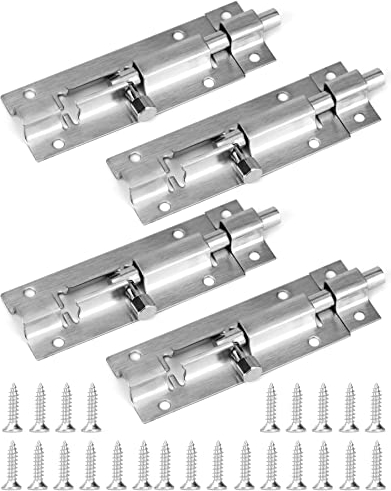 QWORK® 4 Stück Sicherheitstürriegel Edelstahl Tür verriegelungen Riegelschloss mit 24 Schrauben, Platte 72mm x 35mm