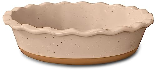MORA Ceramic Pie Pan for Baking - 9 inch - Deep and Fluted Pie Dish for Old Fashion Apple Pie, Quiche, Pot Pies, Tart, etc - Modern Farmhouse Style Porcelain Ceramic Pie Plate - Chai