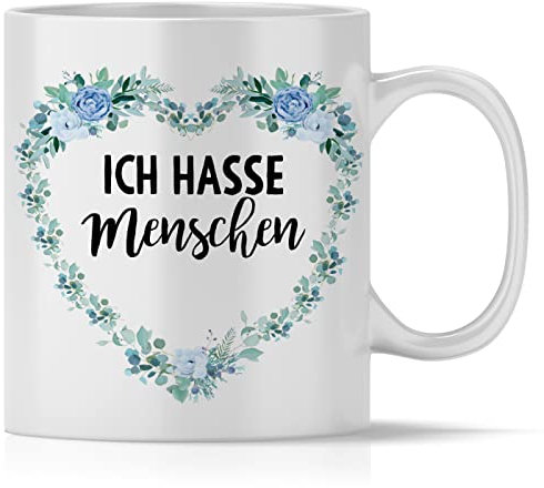 mindmonkeys® Tasse mit Spruch Hasse Menschen Herz mit Spruch Witzig Geschenk Geschnekidee zum Geburtstag Keramik 300 ml