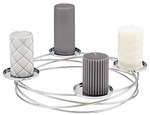 bremermann Kerzenständer in Kranzform, ideal als Adventskranz für Weihnachten oder ganzjährig als Tischdekoration geeignet, Kerzenhalter für 4 Stumpenkerzen, aus Metall (Silber)