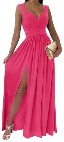 Dokotoo Womens Ladies Elegant Floor Length A Line Wrap Deep V Neck Backless Ruched Pleated Ruffled Split Long Maxi Formal Evening Party Prom Dress Bridesmaid Wedding Guest Dresses for Women Rose XL
