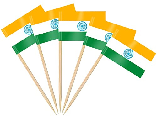 AhfuLife 100/200pcs India Toothpick Flags, Indian Cocktail Stick Flag for National Day Sandwich Food Cupcake Toppers Tableware World Cup Party Supplies Pub Royal Event Decor (200 Pcs)