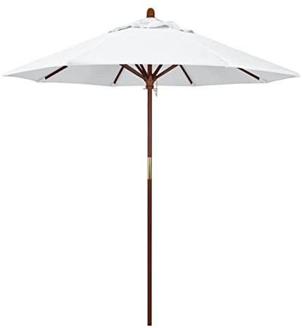 GHARAZ Runder Terrassenschirm aus Holz, Marktschirm mit Riemenscheibe, Wasserdichter Gartenschirm, UPF 50+, 8 Rippen (Color : White, Size : 2.7m/8.9ft)