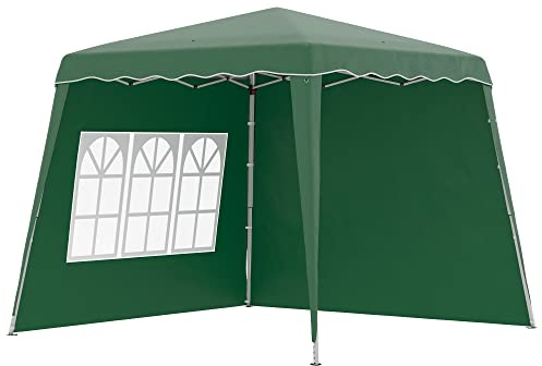 Outsunny Carpa Plegable Pop-up 3x3 m Cenador Pabellón de Jardín con 2 Paredes Laterales Altura Ajustable y Bolsa de Transporte Protección UV50+ Impermeable Gazebo para Camping Fiestas Exterior Verde