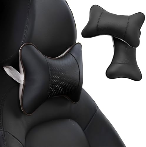 2 Pezzi Cuscino Poggiatesta Auto, Cuscino in Pelle PU, Poggiatesta per Sedile Auto, Cuscino Morbido Nero, Sostiene Collo Allevia Dolore, Cuscino Collo in Memory Ergonomico, Cuscino Cervicale per Guida