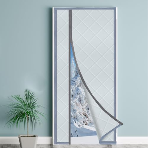 Fillis Magnet Wärmeschutzvorhang, 100x220cm Thermo Türvorhang aus PU-Kunstleder Wärmeisolierte Thermovorhang | Winddicht und Energiesparend | Kälteschutz für Balkontür Wohnzimmer Terrassentür, Grau