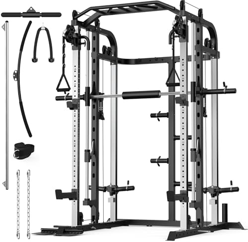 Royal Fitness Smith Machine, Multifunctional Power Cage Rack with Smith Bar and Cable Pulley System, and LAT Pull Down Machine for Home Gym…