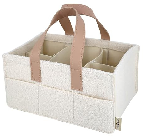 Teddy Sherpa Windeltasche – Beige Baby Kinderzimmer Organizer für Windeln und Baby-Essentials, neutrales Kinderzimmer, tragbarer Windel-Aufbewahrungskorb