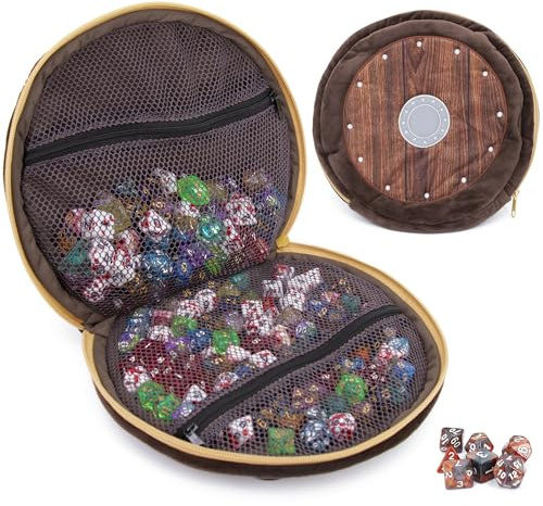 CASEMATIX Wearable Dice Shield Case for Up To 300 Dice with 7 Included RPG Dice - 10.25 Soft Roleplaying Dice Storage & Travel Dice Case with Netted Internal Zipper Pouches