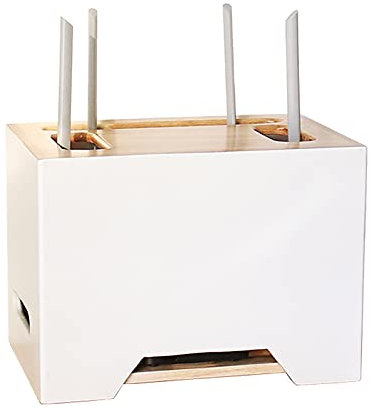 WAOCEO Kabelmanagement Doppelschicht Holz Router Aufbewahrungsbox Home Office Handgemachte Kabel Aufgeräumte Box mit abnehmbaren Partitionen Desktop Tidy Power Strip Anti Dust Box Kabelbox