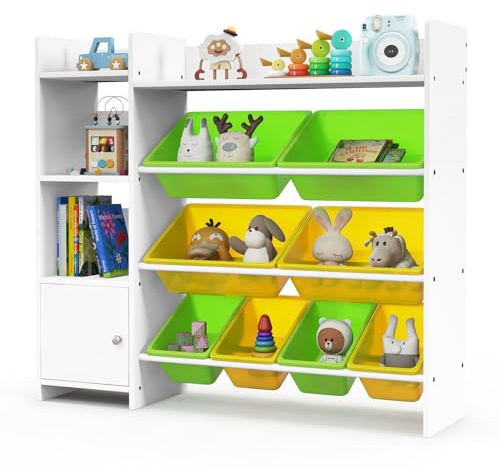 GOPLUS Organizador de Juguetes para Niños, Estantería de 4 Niveles con 8 Bandejas, Armario para Juguetes y Libros, Mueble Infantil Versátil para Dormitorio Salón Guardería, 112,5 x 30 x 100 cm (Verde)