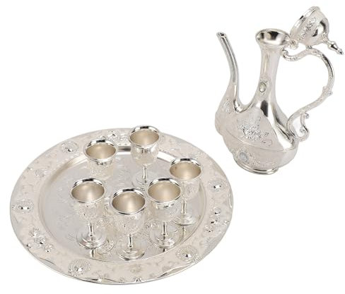 Set da tè Turco, Set di Caffettiere Turche Vintage Ampiamente Utilizzato, Vassoio con Tazze in Lega di Zinco, retrò Elegante per il Matrimonio (Narootecenu6w9o7g-11)