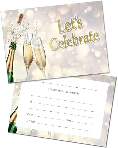 PACK 40 Adult Party Invitations with Envelopes – Champagne Themed Party Invites for birthday, anniversary or any celebration