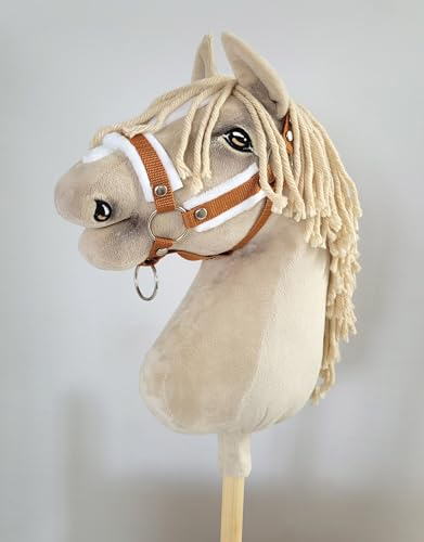 Einstellbares Halfter für rotes Pferd Hobby Horse A3 mit weißem Fell Kein Pferd im Lieferumfang enthalten