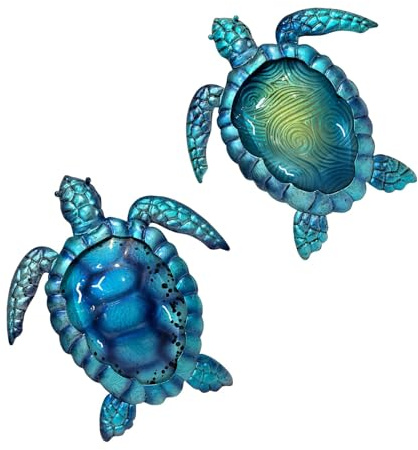 Liffy Metal Turtle Wall Art Decor Ocean Wall Hanging Coastal Wall Sculptures Beach Theme Wall Decoration for Indoor Outdoor Bathroom Beach Garden Pool (10, 2 pcs)