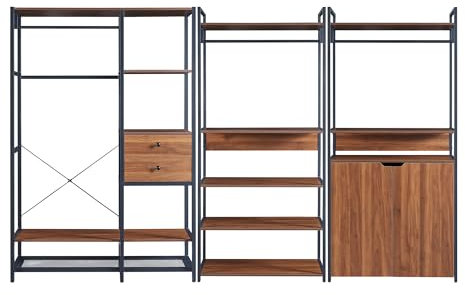 [en.casa] Conjunto de 3 Percheros Burro Larem Combinación de Armarios Abiertos con 2 Cajones 7 Estantes y 1 Compartimentos Cerrado para Dormitorio Vestidor Recibidor Oficina - Efecto Nogal