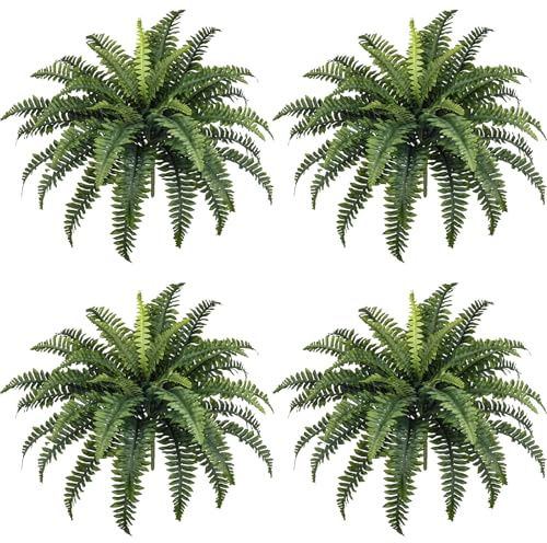 FOREST PRINCE 4 Stücke Künstlicher Farn, Boston Kunstfarn Fake Pflanzen 84cm Kunstpflanze Farne Outdoor Geeignet Für Innen- und Außenbereich, Haus, Garten, Büro, Tischdekoration (39 Blätter)