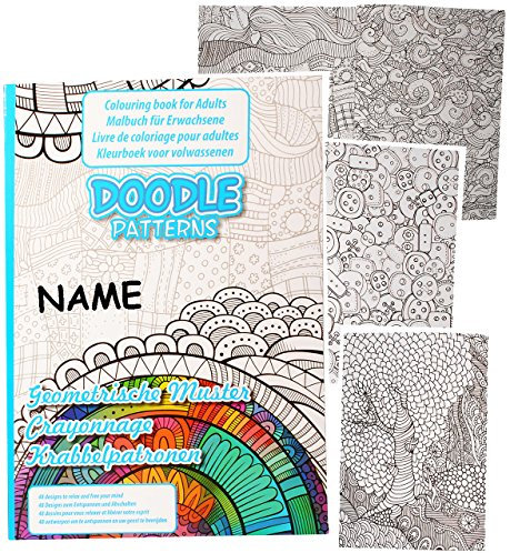 alles-meine.de GmbH 3 Stück A4 - großes Malbücher - Colour Therapy - Doodle Muster/Doodles - incl. Name - je 48 Seiten - Anti Streß - für Erwachsene & Kinder - Tattoo Dot..