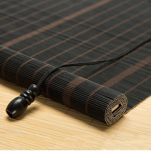 Schwarzer Bambus-Rollos für den Außenbereich, Terrasse, natürliches Licht, Holzrollos für Fenster und Türen, Tag/Nacht-Sonnenschutz, Vorhang für Balkon/Zimmer, 80 x 120 cm