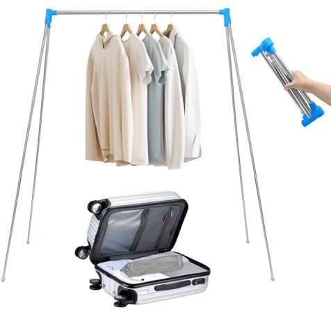 XIAONAN Portable Travel Garment Rack,13-28 Inch Compact Stainless Steel Foldable Clothes Drying Rack,Collapsible Clothing Rack for Camping,Travel,Hotel Room,Laundry Blue