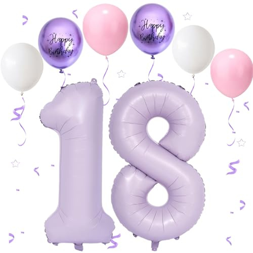 Foil Balloons Numbers 18 Purple, VUCDXOP 101 cm Balloon Number 18, Balloons Birthday 18 Years, Large Inflatable Foil Balloons Numbers 18/81 Party for Anniversary Birthday Decorations