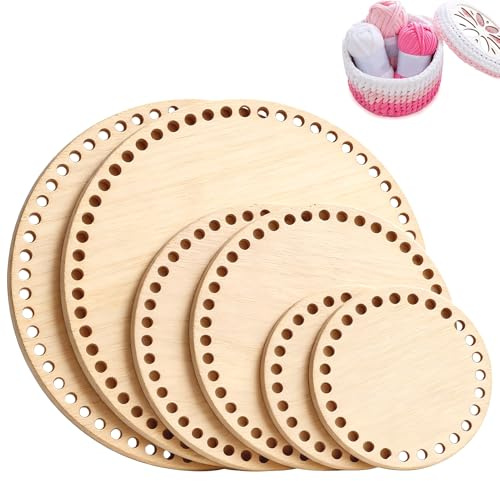 INLAZTIM 6 Stück Korbboden zum Häkeln Holzboden Taschenboden für Häkelkorb Ovaler und Runder Boden für DIY Korbflechten Basteln aus Holz Verdickt 4.5mm