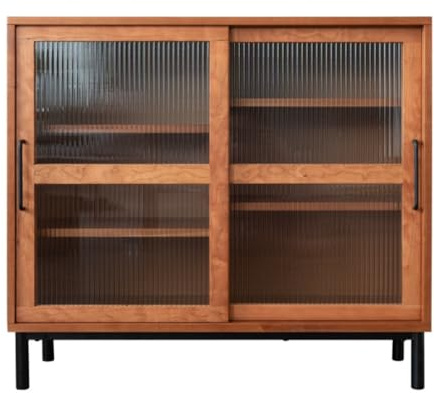 HPTHLY Sideboard Drinks Cabinet Cherry Wood Sideboard Nordic Storage Cabinet Glass Door Coffee Bar Cabinet Bathroom Floor Cabinet Sideboards For Living Room
