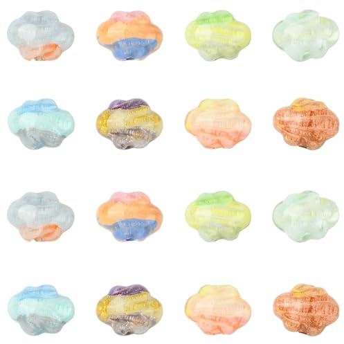 Stiesy 16 Stück 8 Farben, zweifarbig, transparent, Acryl, handgezeichnete Wolkenperlen mit Glitzerpulver, Emaille, Acryl-Abstandshalter, lose Perlen für Ohrringe, Halsketten, Armbänder, Bastelarbeiten