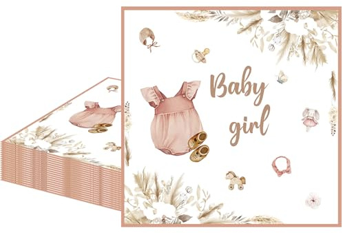 MORAINJAY 20 Stück Babyparty Deko Mädchen Papierservietten (33x33cm), Hello Baby Girl Rosa Servietten, Napkin-BabyGirl, Baby Shower, Gender Reveal Party Dekoration Papierservietten, Taufe Tischdeko