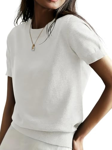 ORANDESIGNE Maglione Donna Manica Corta Pullover Estate Maglia Girocollo Maglioncino Elegante Dolcevita A Bianco M