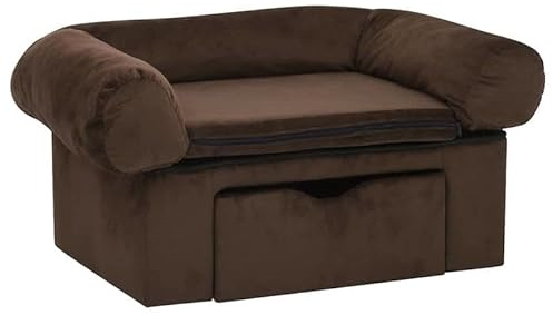 Hundesofa mit Schublade - Plüsch Hundebett 75x50x38 cm braun - Luxus Hundebett für Hunde aller Größen - Bequemes Hundesofa mit Stauraum für Spielzeug - Perfekt für Wohnzimmer oder Schlafzimmer