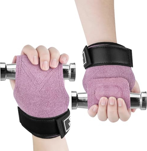 Gratuipolmep Straps Palestra, Cinghie da Polso per Sollevamento Pesi, Fascette da Polso per Allenamento con Pelle di Mucca, Ganci Sollevamento Pesi, per Deadlift, Powerlifting, Pull-Up Viola