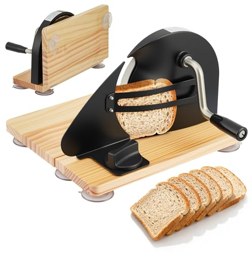 Garvee Upgade Foldable Manual Bread Slicer,Hand Crank, Collapsible Wood Board & Metal Bread Guide, Adjustable Thickness Bread Cutter for Even Slices,Classic Hand Crank Bread Slicer for Homemade & Comm