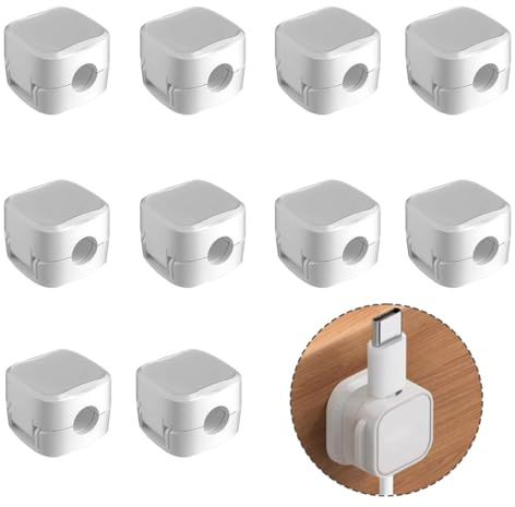 JYNXOR 10 Pcs Magnetic Cable Holder, Cable Management Organizer with Clip, Cable Management Cable Holder for Desk, Bedside, Charging Cables, Audio Cable, White
