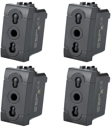 Voltix 4 Pezzi Presa Bipasso Bivalente 2P+T 10/16A Prese Elettriche da Muro Compatibile con Bticino Living Light e Living International Nero (4)