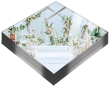 PASOCON 12 Pack Square Mirrors for Centerpieces, 10 x 10 Inch Acrylic Mirror Tray Candle Plates Wall Mounted Mirror Tiles Bulk for Wedding Christmas Table Centerpieces, Wall Decor, Crafts