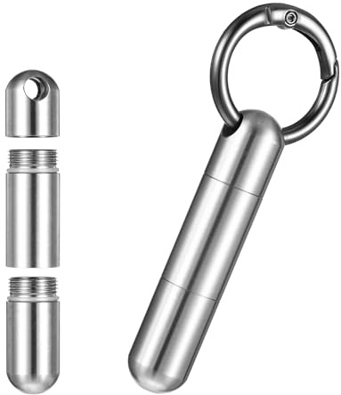 YBEATY Mini Metall Pillendose mit Schlüsselanhänger Kleines wasserdichtes Pillenetui mit 2 Teilbaren Fächer Tragbare Tablettenbox Reise Pillen-Organizer für Outdoor Camping