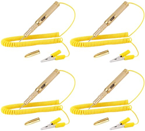 4 Stück Stromprüfer Spannungsprüfer Kfz 6-24V, Prüflampe 12v mit 250cm Kabel & Krokodilklemme, Prüflampe Tester für Auto, Motorrad, LKW