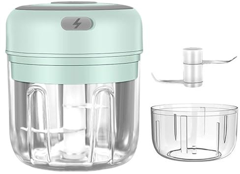 Tritatutto elettrico per aglio, Tritacarne Elettrico Frantoio Per Aglio Chopper Alimentare Mini Pressa Schiacciaverdure Macchina USB Gadget Da Cucina,Mini robot da cucina(Green-250-and-100ML)