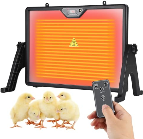 Wärmeplatte Küken, Wärmelampe Hühner mit Thermostat & Timer, 360° Drehbar, 30-75℃ Doppelseitig Hühnerstall Heizplatte, Küken Wärmeplatte mit Fernbedienung & Beleuchtung, für Küken, Enten, Haustiere