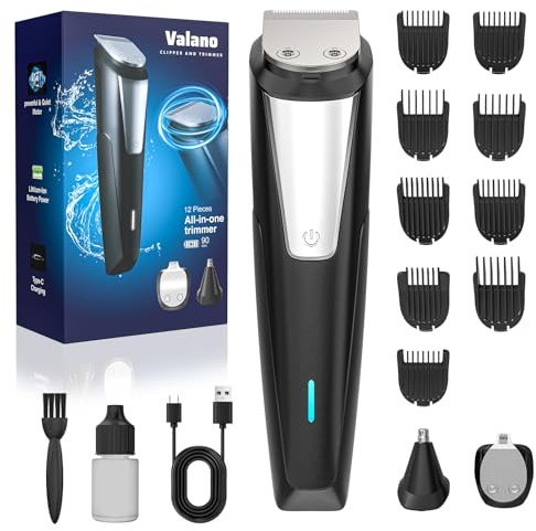 Valano Beard Trimmer for Men, 3-in-1 Professional Hair Clippers & Grooming Kit Cordless Electric Razor Shaver with T-Blade Nose and Ear Hair Trimmer 9 Guide Combs Type-C Long Battery Life Gift