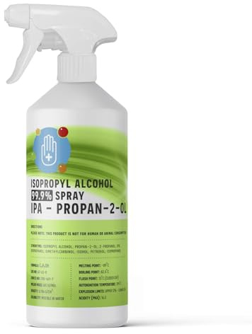Isopropanol Alcohol IPA 99.99% 500ml Spray Disinfectant for Household, Hospitals Office - Electronics, Stains, Grease, Glue and Paint Cleaner Easy Pour