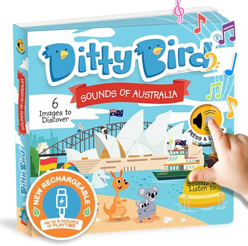 Ditty Bird Libros Musicales para Bebés | Divertidas Canciones Sensoriales de Australia en inglés | Libro Interactivo con Sonidos para Niños 1-3 Años | Rimas Infantiles Australianas con Koala