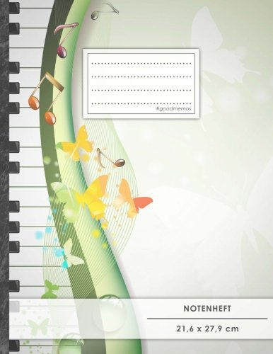 Notenheft: DIN A4 • 48 Seiten, 24 Blatt, 12 Systeme, „Frühling“ • Original #GoodMemos Schulheft • Mit Inhaltsverzeichnis und Seitenzahlen, Noten-Lineatur 14