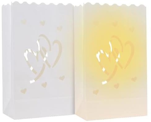 Comfecto Luminary Bags Outdoor, 20 pcs White Luminaria Paper Bags for Wedding Engagement, Reusable Flame Resistant Lantern Bags Bulk for Pathway Yard Romantic Decoration