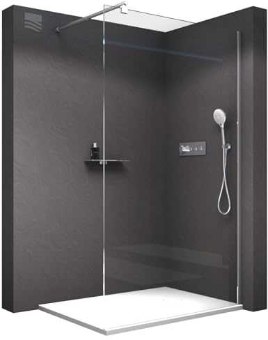 BERNSTEIN Duschwand Glas Duschabtrennung Walk-In Dusche Nano ESG Echtglas Duschtrennwand EX101 Klarglas 80 x 200 cm