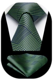 HISDERN Krawatte Dunkelgrün Herren Krawatten mit Einstecktuch Hochzeit Elegant Krawatte & Taschentuch Set Business