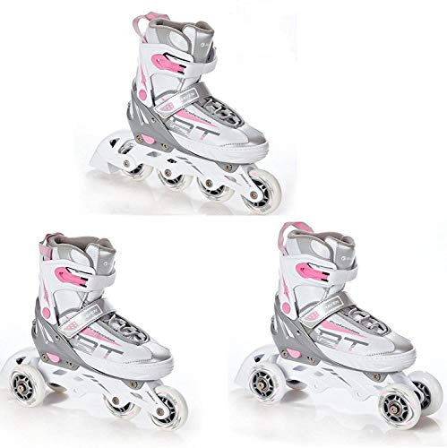 RAVEN Profession 3in1 Inlineskates Triskates Rollschuhe Inliner für Kinder und Erwachsene verstellbar (White/Pink, 38-42 (25cm-27,5cm))