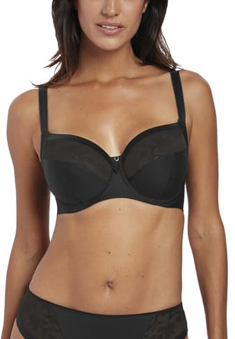 Fantasie Women's Illusion Underwire Side Suport Bra Full Coverage, Sheer, Black, 34F